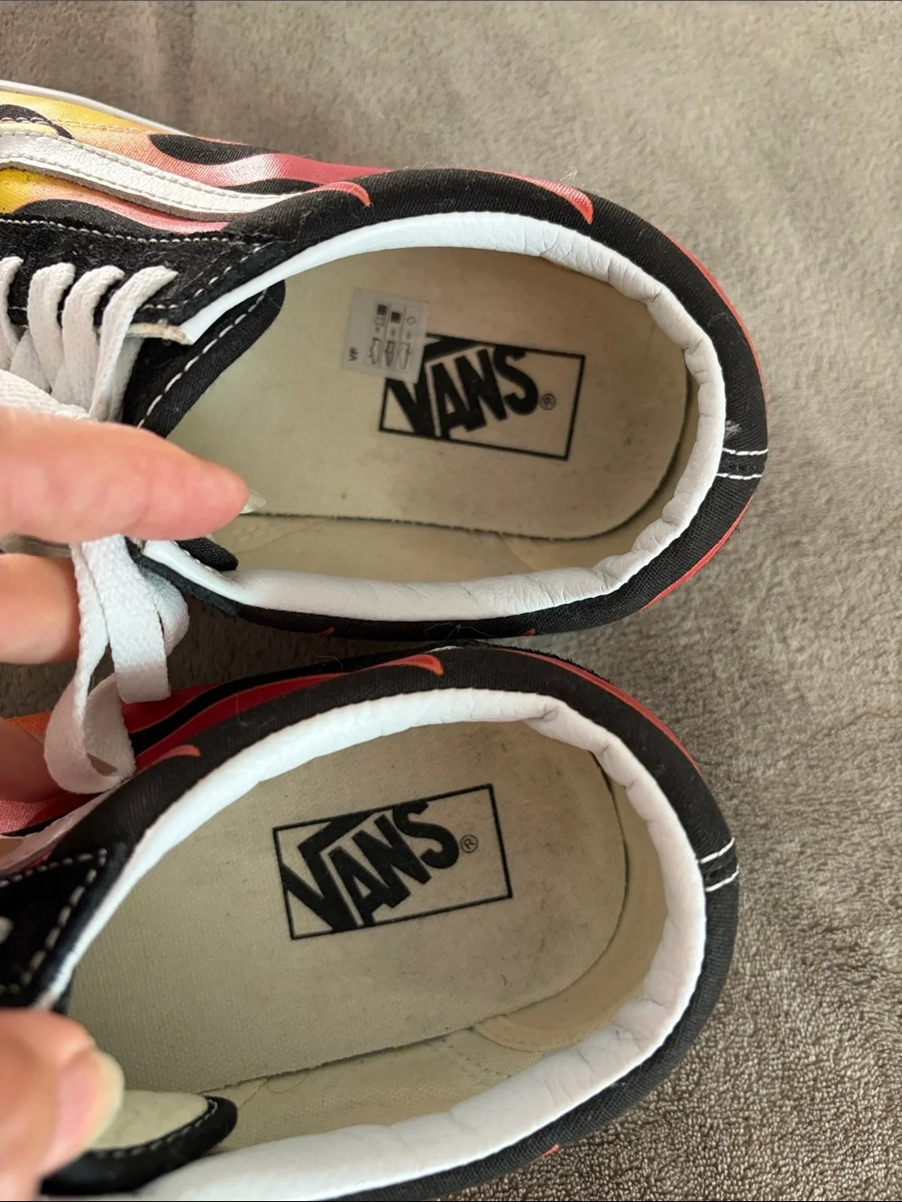 Vans Black Low-Top Sneakers with Yellow & Red Flame Detail! With box! 11
